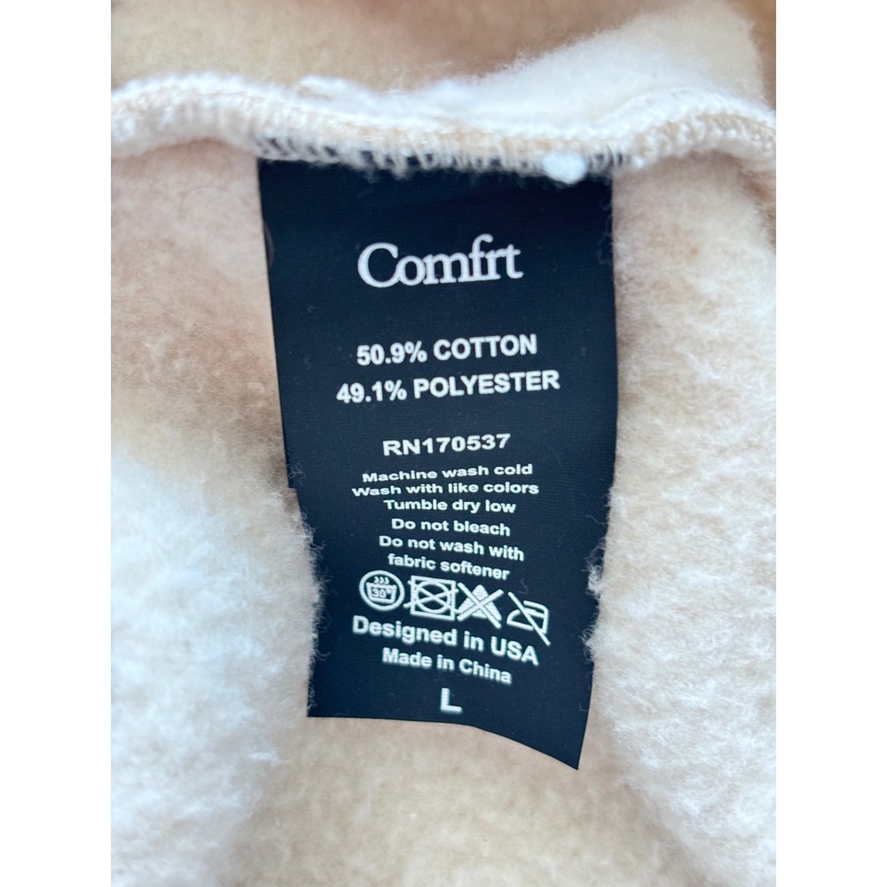 Comfrt Hoodie Unisex Large Cream Sand Excellent Oversized Fleece Pullover - Picture 5 of 7